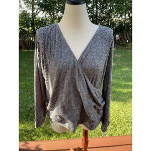 Maternity Gray Ribbed Long-Sleeve Wrap Pullover Sweater Size Medium